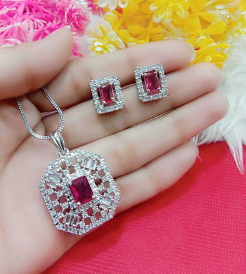 DENICRAAS Alloy Silver Red Jewellery Set(Pack of 1)