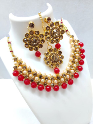 PRINAL Alloy Gold-plated Red Jewellery Set(Pack of 1)