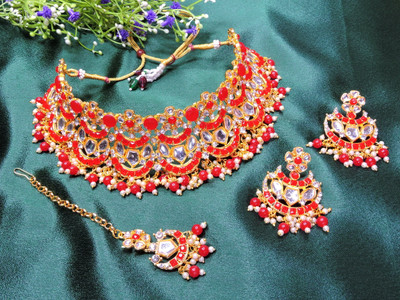 VATSALYA creation Alloy Gold-plated Red Jewellery Set(Pack of 1)