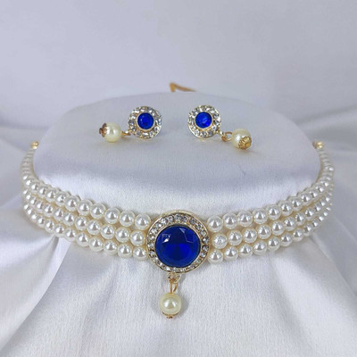 MAHADEV Alloy Gold-plated Blue Jewellery Set(Pack of 3)