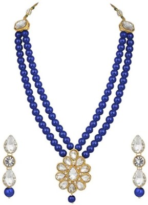 White pearl Crystal Gold-plated Blue Jewellery Set(Pack of 1)