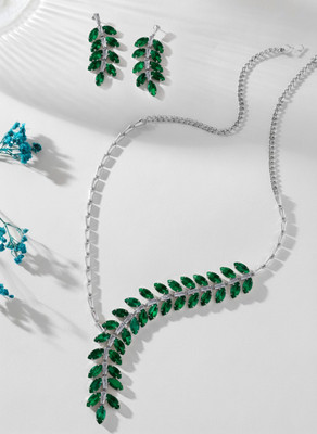 OChori Brass Silver Green Jewellery Set(Pack of 1)