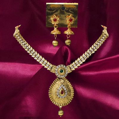Aroras Bridal & Fashion Jewellery Copper Gold-plated Gold, Ruby Red, Green Jewellery Set(Pack of 1)