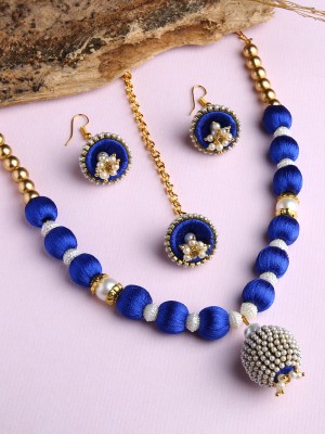 Akshara Dori Gold-plated Blue Jewellery Set(Pack of 3)