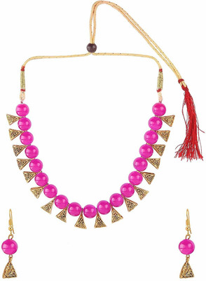 BELLACRAZE Brass Gold-plated Gold, Pink Jewellery Set(Pack of 1)