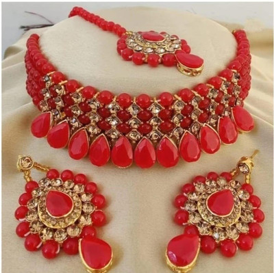Asl World Alloy Red Jewellery Set(Pack of 1)