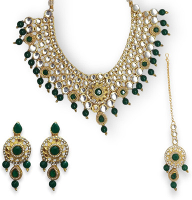 ACCESSHER Brass Gold-plated Green Jewellery Set(Pack of 3)