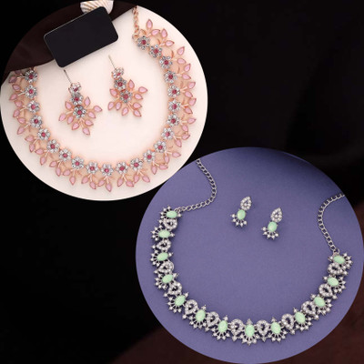Vedda Brass Gold-plated Rose Gold, Green, Pink Jewellery Set(Pack of 1)