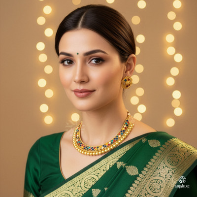 ANJALUXE Alloy Gold-plated Green Jewellery Set(Pack of 1)