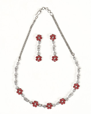 Moonron Brass Rhodium Red Jewellery Set(Pack of 1)
