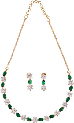 KAYRAH Brass Gold-plated Green Jewellery Set(Pack of 3)