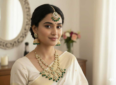 Rudra Fashion Alloy Gold-plated Green Jewellery Set(Pack of 3)