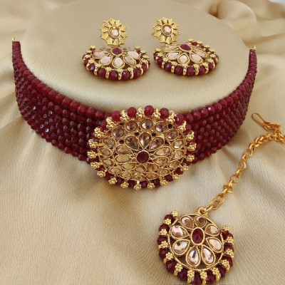 Padmavati Bangles Alloy Gold-plated Maroon Jewellery Set(Pack of 1)