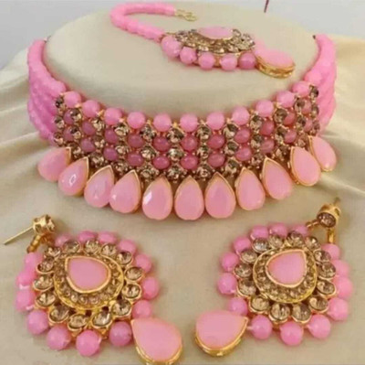 RINA ENTERPRISES Alloy Gold-plated Pink Jewellery Set(Pack of 1)