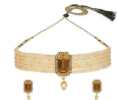 V FASHION JEWELLERY Stainless Steel Gold-plated White Jewellery Set(Pack of 1)