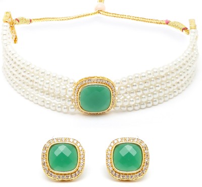 ZENEME Alloy Gold-plated Gold, Green Jewellery Set(Pack of 1)