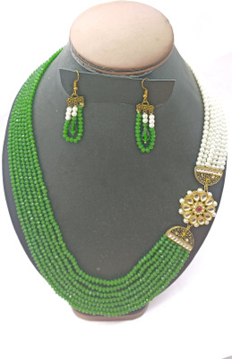 JAVERIA JEWELLRY CREATION Metal, Glass, Plastic Gold-plated White, Green Jewellery Set(Pack of 1)