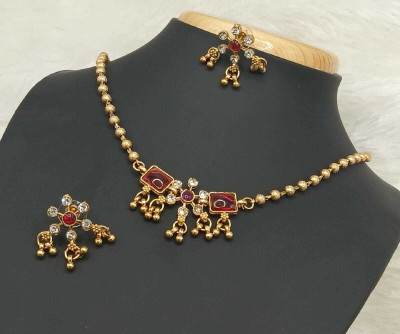 Aashira Jewels Alloy Gold-plated Red Jewellery Set(Pack of 3)