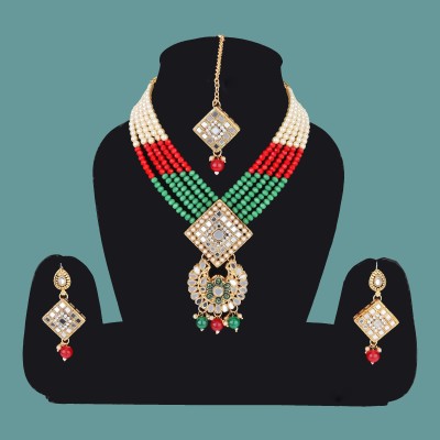 Arti creations Alloy Gold-plated Red, Gold, Green Jewellery Set(Pack of 1)