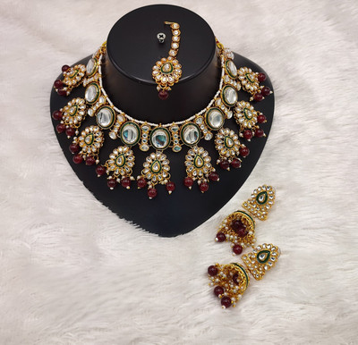 Yuzi Jewells Alloy Gold-plated Maroon Jewellery Set(Pack of 4)