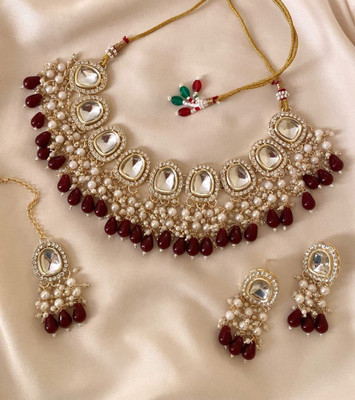MAHADEV Alloy Gold-plated Maroon Jewellery Set(Pack of 4)
