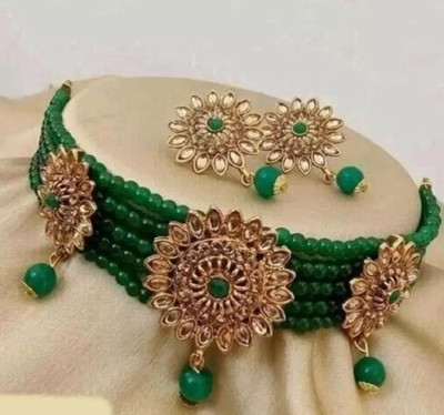 jatin imitation Metal Gold-plated Green Jewellery Set(Pack of 3)