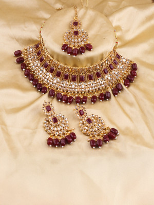 SHIV SHAKTI JEWELLERS Alloy Gold-plated Maroon Jewellery Set(Pack of 3)