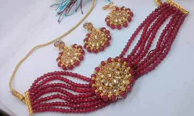 suman jewellers Alloy Gold-plated Pink Jewellery Set(Pack of 2)