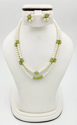 kashvi pearls and jewellers Mother of Pearl Gold-plated White, Green Jewellery Set(Pack of 1)