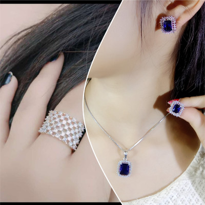 MAATRCHAAYA Alloy Gold-plated, Sterling Silver Blue, Silver Jewellery Set(Pack of 3)