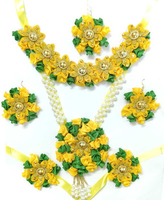 Life Style Collections Fabric Yellow, Green Jewellery Set(Pack of 7)