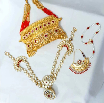 jevel Brass Gold-plated Red Jewellery Set(Pack of 3)