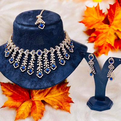 JAYZ Brass Silver Blue Jewellery Set(Pack of 1)