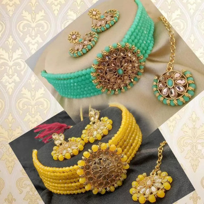 Chikku Alloy Yellow, Green Jewellery Set(Pack of 1)