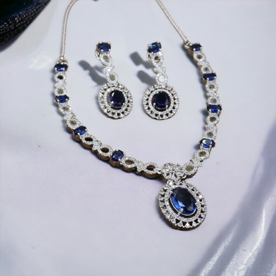 ZEBRANS Brass Rhodium Blue Jewellery Set(Pack of 1)