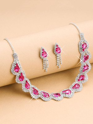 ASCEND Alloy Silver Pink Jewellery Set(Pack of 1)