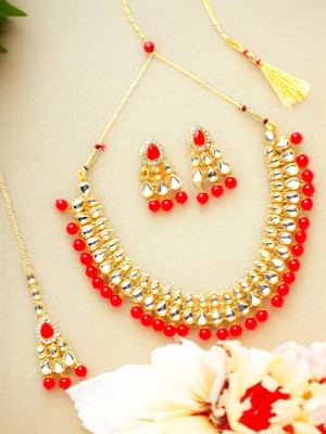 Anika's Creation Alloy Gold-plated Red Jewellery Set(Pack of 1)