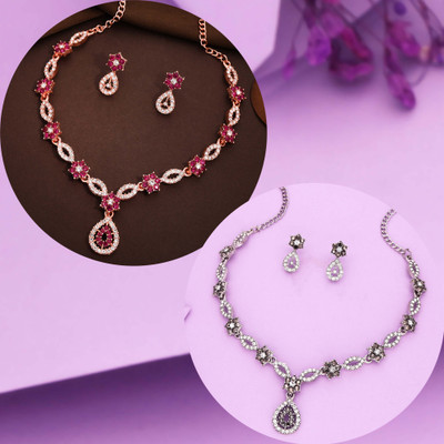 Vedda Brass Gold-plated Silver, Pink, Grey Jewellery Set(Pack of 1)