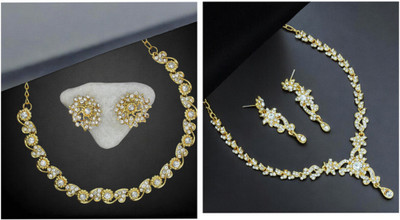 R A Enterprises Alloy Gold-plated White Jewellery Set(Pack of 2)