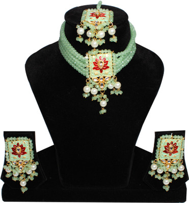 Nifty Crystal Gold-plated Green Jewellery Set(Pack of 4)