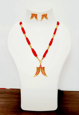 shree balaji gold Brass, Dori, Alloy Gold-plated Red Jewellery Set(Pack of 1)