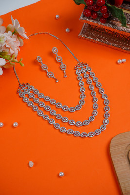 ZEONIC Brass Rhodium Silver Jewellery Set(Pack of 1)