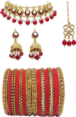 Chrishan Alloy Gold-plated Red Jewellery Set(Pack of 1)