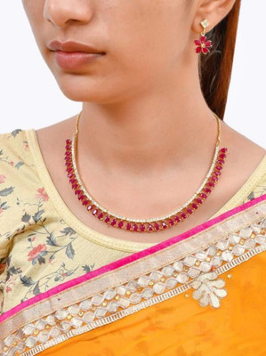 V.V. Sons Alloy Gold-plated Pink Jewellery Set(Pack of 1)
