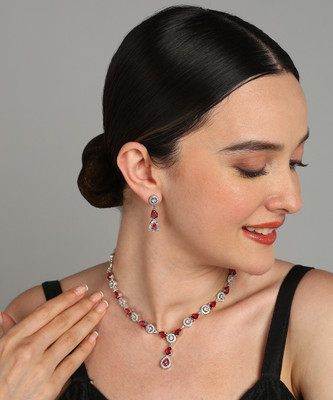 Laali Alloy Silver Silver, Ruby Red Jewellery Set(Pack of 3)