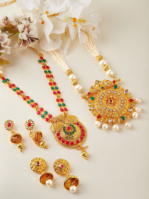 RUBANS Alloy Gold-plated Gold, Ruby Red, Green Jewellery Set(Pack of 1)