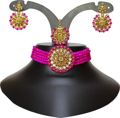 Nifty Crystal Gold-plated Pink Jewellery Set(Pack of 4)
