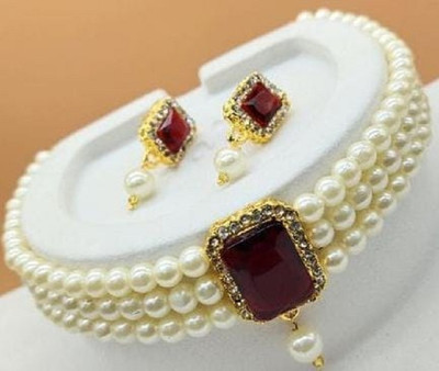 abdur raheem jewellers Stone Maroon, Beige Jewellery Set(Pack of 1)