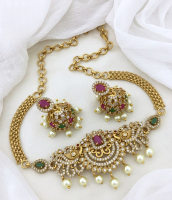 PBM CREATIONS Copper Gold-plated Pink, Green Jewellery Set(Pack of 1)