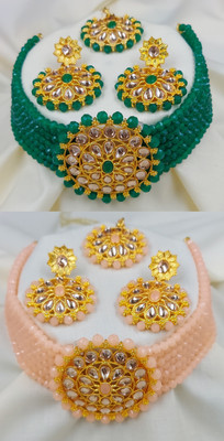 kuber immitation Brass Gold-plated Green, Pink Jewellery Set(Pack of 1)
